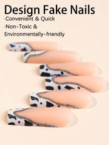 使用 24入組套 Groovy 長棺材牛印花全覆蓋假指甲套件升級您的造型 - 彩色 - 查看 2