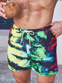 Manfinity Hombres Shorts de natación de tie dye de cintura con cordón - Multicolor - Ver 3
