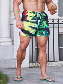 Manfinity Hombres Shorts de natación de tie dye de cintura con cordón - Multicolor - Ver 4