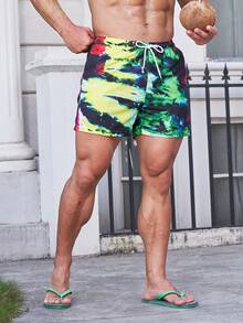 Manfinity Hombres Shorts de natación de tie dye de cintura con cordón - Multicolor - Ver 5