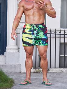 Manfinity Hombres Shorts de natación de tie dye de cintura con cordón - Multicolor - Ver 8