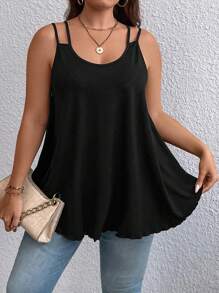 SHEIN LUNE Plus Solid Tank Top - Black - View 1