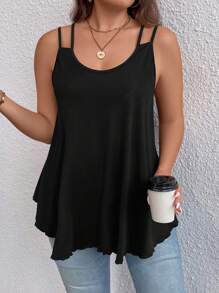 SHEIN LUNE Plus Solid Tank Top - Black - View 3