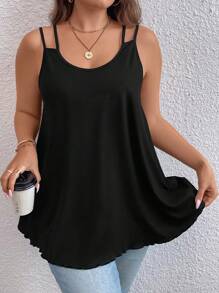 SHEIN LUNE Plus Solid Tank Top - Black - View 5
