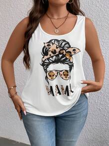 SHEIN LUNE Áo hai dây Plus Size Con số Lá thư Giải trí - trắng - Xem 1