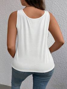 SHEIN LUNE Áo hai dây Plus Size Con số Lá thư Giải trí - trắng - Xem 2