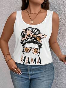 SHEIN LUNE Áo hai dây Plus Size Con số Lá thư Giải trí - trắng - Xem 4