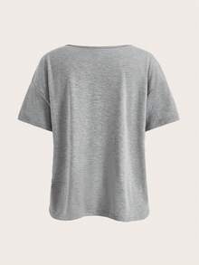 SHEIN ICON Eagle & Letter Graphic Ladder Cut Out Drop Shoulder Tee - Light Grey - View 2