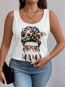 SHEIN LUNE Áo hai dây Plus Size Con số Lá thư Giải trí - trắng - Xem 5