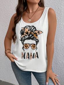 SHEIN LUNE Áo hai dây Plus Size Con số Lá thư Giải trí - trắng - Xem 6