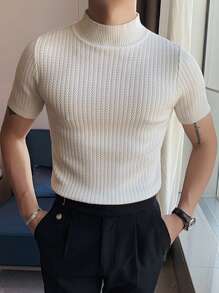 男士小高領針織上衣 - 白色 - 查看 3