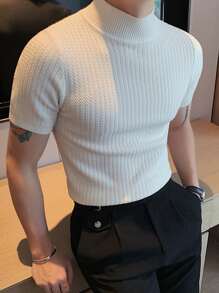 男士小高領針織上衣 - 白色 - 查看 4