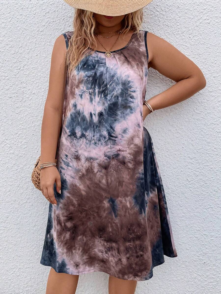 SHEIN LUNE 大碼紮染背心連衣裙 - 彩色 - 查看 1