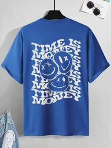 Manfinity Roghcode Camiseta Holgada De Hombre Con Dibujos Animados Y Eslóganes Gráficos Con Hombros Caídos - Azul - Ver 2