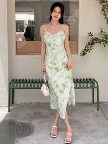 DAZY 紮染高衩吊帶洋裝 - 綠色 - 查看 1