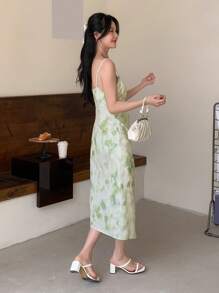 DAZY 紮染高衩吊帶洋裝 - 綠色 - 查看 2