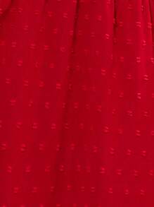 SHEIN VCAY Đầm Viên lá sen Trọn gói Dải chun màu trơn Giải trí - Đỏ - Xem 3