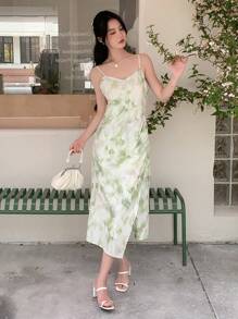 DAZY 紮染高衩吊帶洋裝 - 綠色 - 查看 7