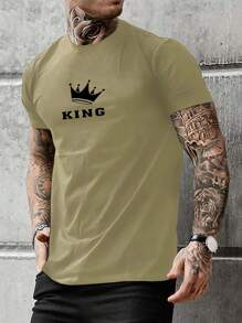 Manfinity Homme Men Crown & Letter Graphic Tee - Khaki - View 1
