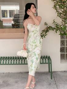 DAZY 紮染高衩吊帶洋裝 - 綠色 - 查看 8