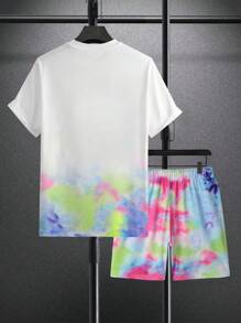 Manfinity Hypemode Aesthetic Post--Men Tie Dye Tee & Drawstring Waist Shorts - Multicolor - View 2