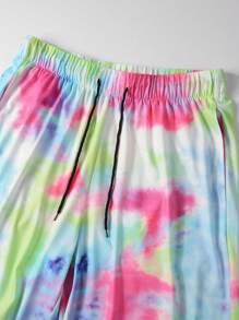 Manfinity Hypemode Aesthetic Post--Men Tie Dye Tee & Drawstring Waist Shorts - Multicolor - View 5