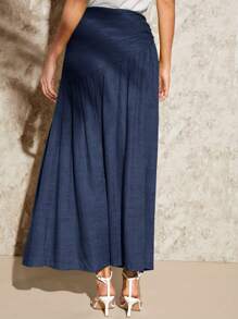 SHEIN VCAY 素色高衩半身裙 - 藏蓝色 - 查看 2