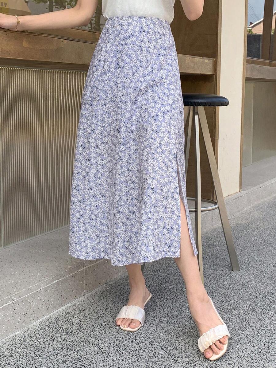 DAZY In hoa Ditsy Tách đùi Váy - Màu Lilac Tím - Xem 1