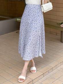 DAZY In hoa Ditsy Tách đùi Váy - Màu Lilac Tím - Xem 4