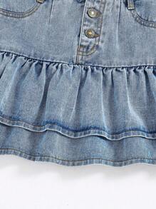 青少年女孩1入組前紐扣荷葉邊牛仔半身裙 - 淺色水洗藍 - 查看 4