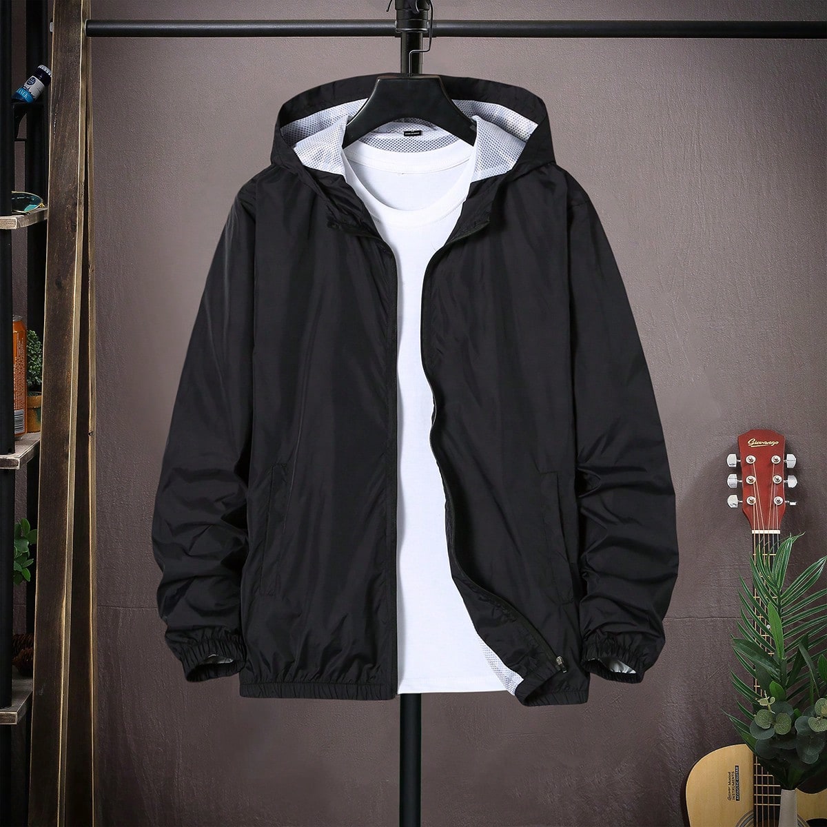 Chaqueta con capucha con cremallera de manga larga para hombre, sin camiseta, para otoño