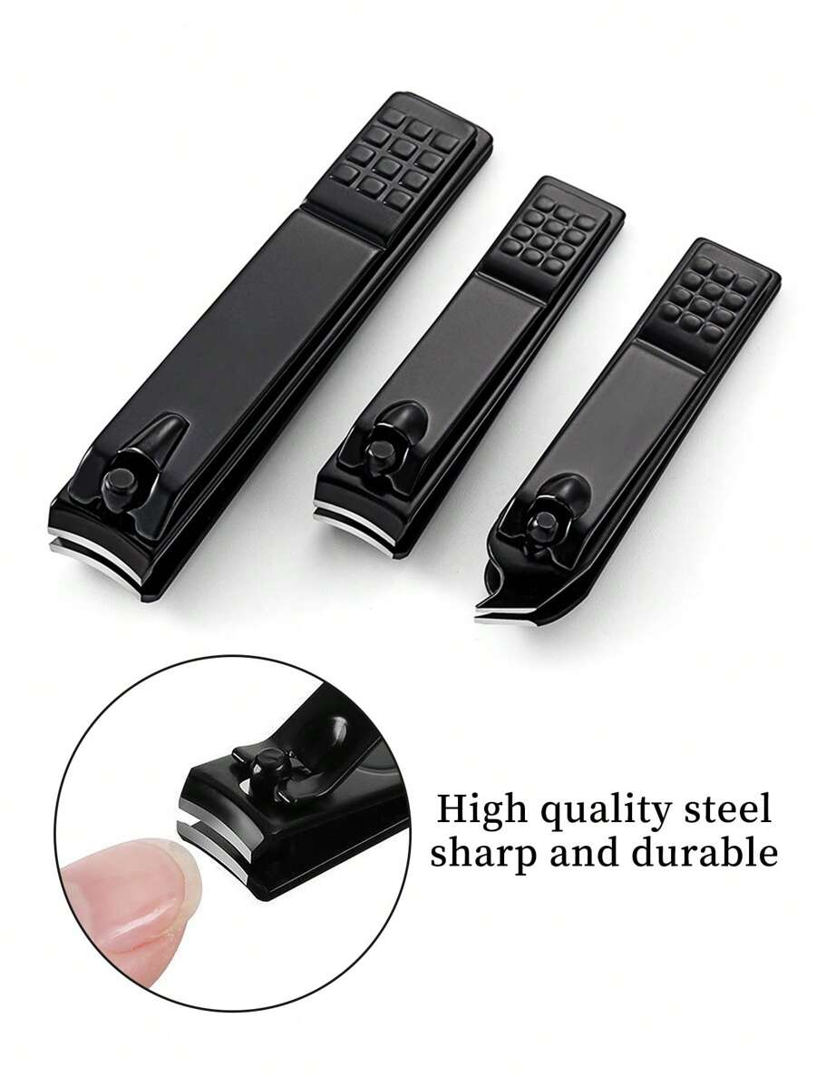 3件套指甲钳，修甲工具，美甲用品，美甲工具，美甲艺术工具，返校季，美甲，美甲贴片工具 - 黑色 - 查看 1
