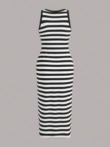 Comfortcana 大码无袖挂脖度假连衣裙，春夏 - 黑與白 - 查看 2