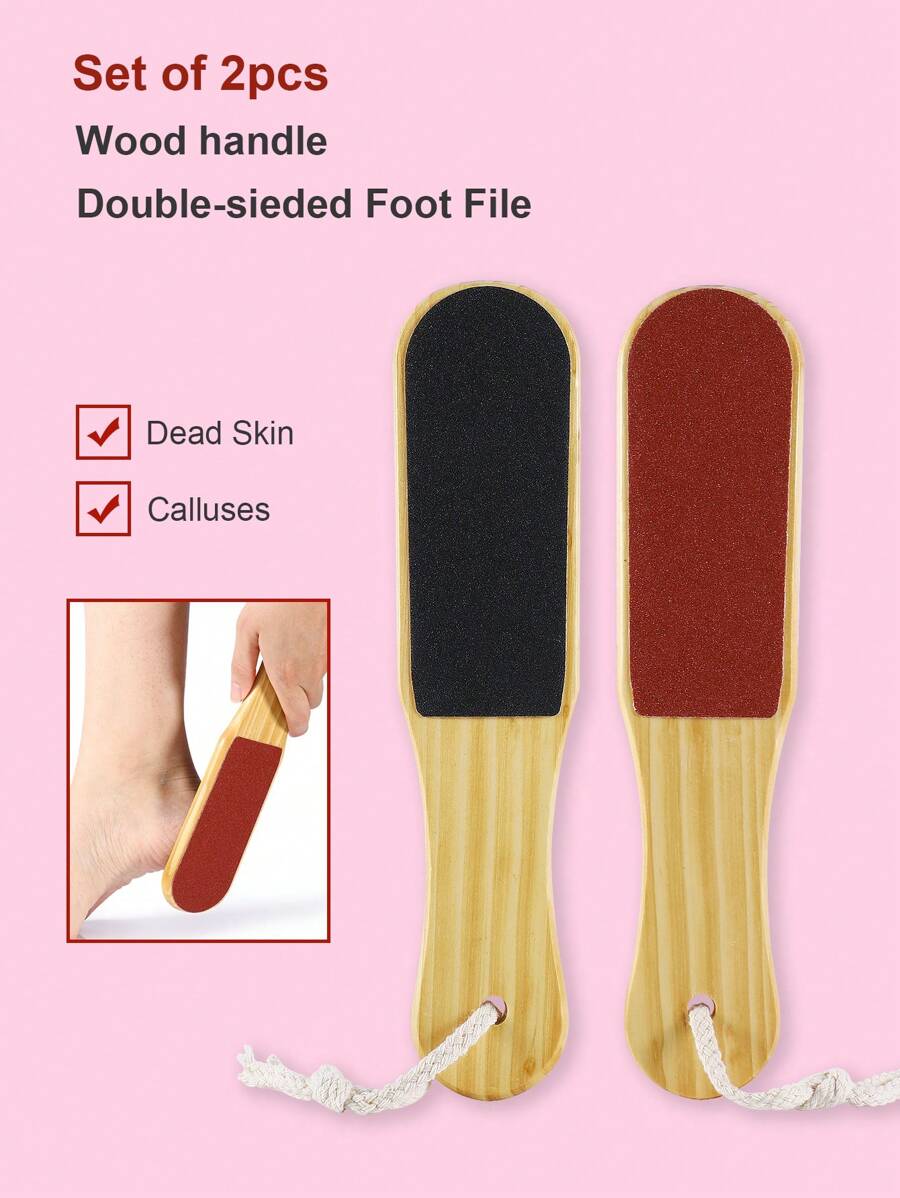 2Pcs Pumice Wood Handle Double-Sided Foot Board File Dead Skin Calluses Foot Grinder Pedicure Tool - Camel - View 1