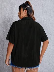 SHEIN EZwear Plus Solid Button Front Shirt - Black - View 2