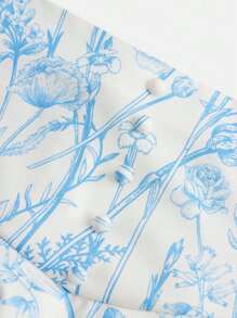 SHEIN Teen Girls Flora Print Puff Sleeve Bandana Hem Top & Layer Hem Skirt - Blue and White - View 5