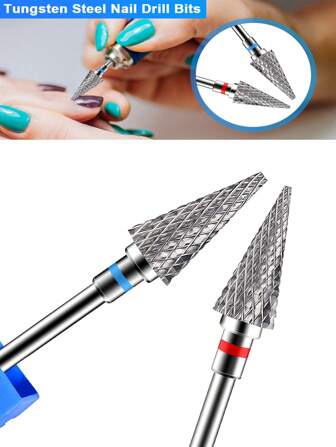 Tungsten Nail File Bits, 2pcs Nail Drill Bits For Acrylic Nail Nail Polishing Head,Nail Supplies,Nail Tools,Nail Art Tools,Back To School,Nails,Nail Tools For Press On Nails