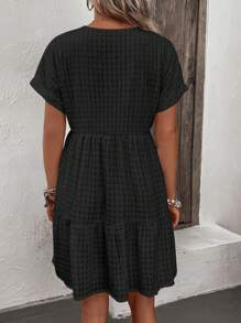 EMERY ROSE 素色蝙蝠袖荷葉邊娃娃裙 - 黑色 - 查看 2