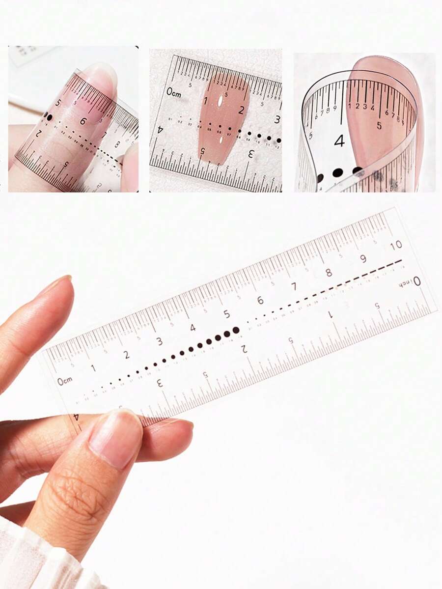 指甲測量柔軟尺,4入組假指甲量尺水鑽尺寸DIY美甲工具 - 無色 - 查看 1