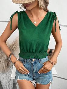 SHEIN LUNE 肩部抽繩背心上衣 - 綠色 - 查看 2