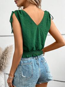 SHEIN LUNE 肩部抽繩背心上衣 - 綠色 - 查看 3