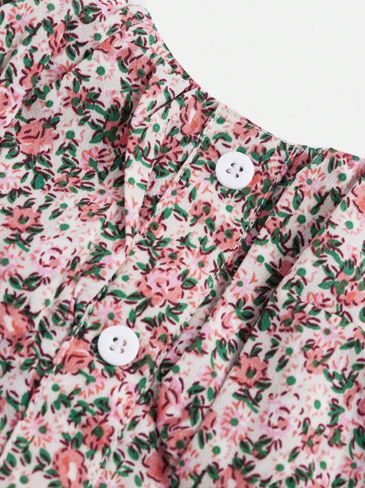 SHEIN Teen Girls Ditsy Floral Print Halter Top & Two Layer Hem Skirt - Multicolor - View 8