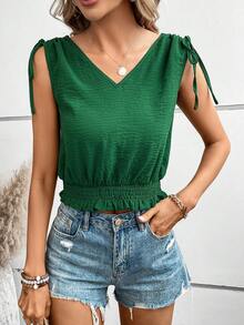 SHEIN LUNE 肩部抽繩背心上衣 - 綠色 - 查看 4