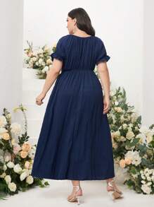 Mulvari Plus Solid Belted Wrap Dress - Blue - View 2