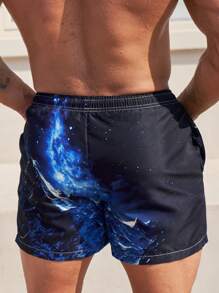 Surfspeed 男士山和星空圖案腰部抽繩泳褲 - 藏蓝色 - 查看 2