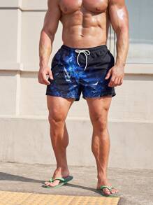 Surfspeed 男士山和星空圖案腰部抽繩泳褲 - 藏蓝色 - 查看 5