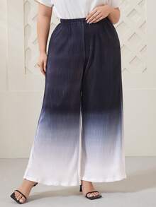 Mulvari 大碼漸變圖案闊腿褲 - 黑與白 - 查看 3