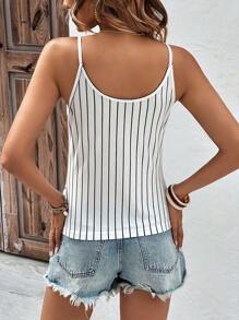 SHEIN Essnce Striped Print Cami Top Graphic Tees Women Tops - Black and White - View 2