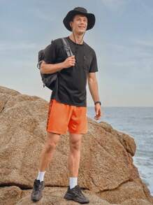 Pantalones cortos deportivos con cordón en la cintura y gráfico de letras para hombres - Naranja - Ver 5