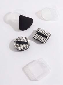 Bông phấn trang điểm , 3pcs In Houndstooth Bông phấn trang điểm Bột Puff Nước Tẩy trang Tấm lót Phấn phủ dạng bột Trang điểm Applicator Đối với Trang điểm khuôn Mặt - Đen và trắng - Xem 4